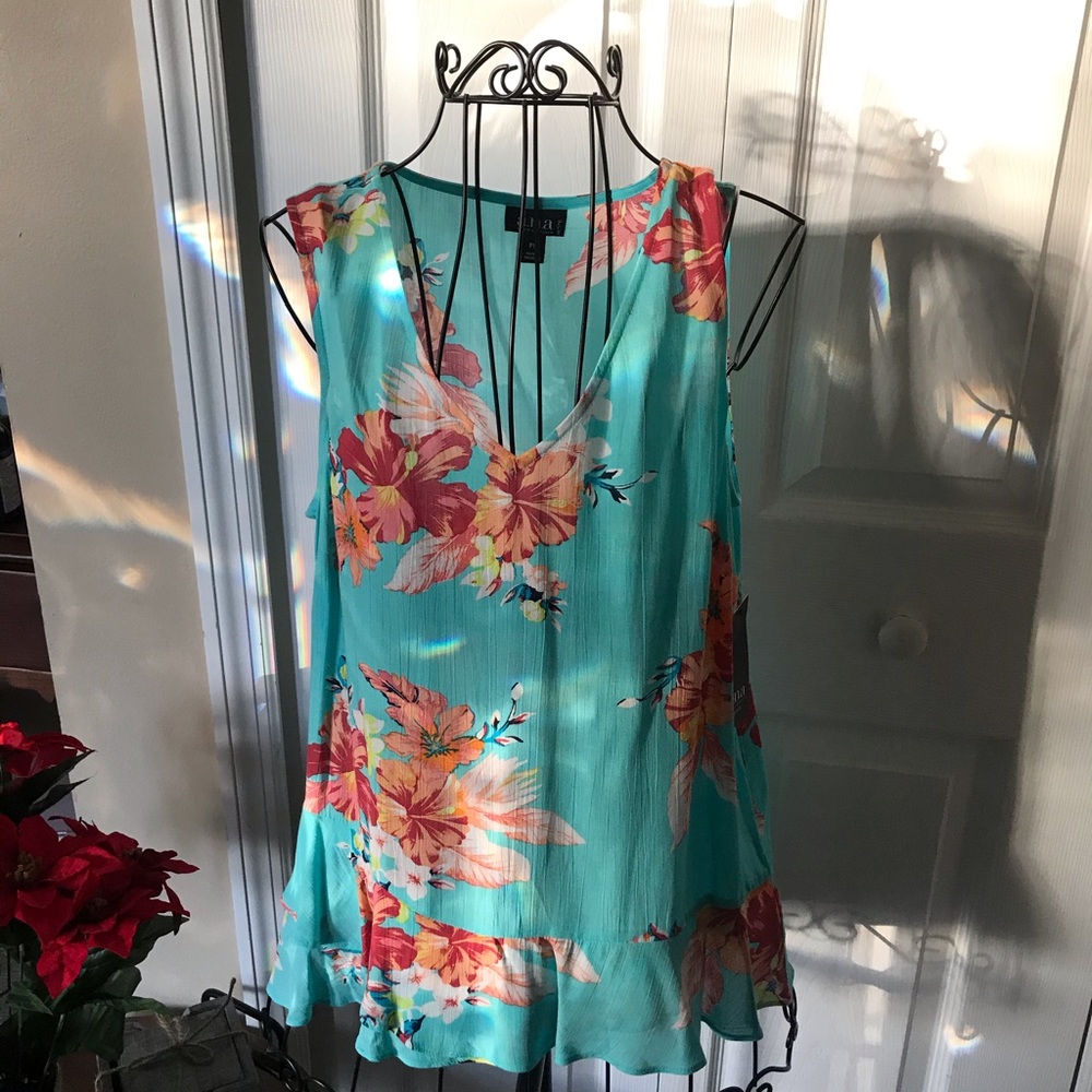 A.N.A. Blue Floral sleeveless tunic